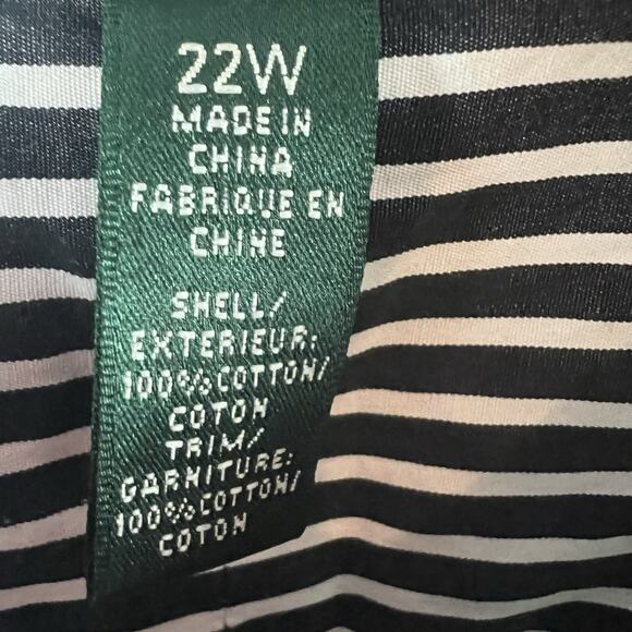 Ralph Lauren Top 22W Black White Striped Button Up Shirt Collar Cotton 22 - Picture 4 of 6